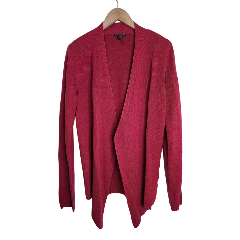 Eileen Fisher Cardigan Sweater Women's Medium Open Front Silk‎ Blend Raspberry